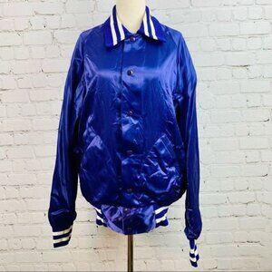 Vintage Don Alleson Athletic Blank Flannel Lined Violet Satin Jacket Medium